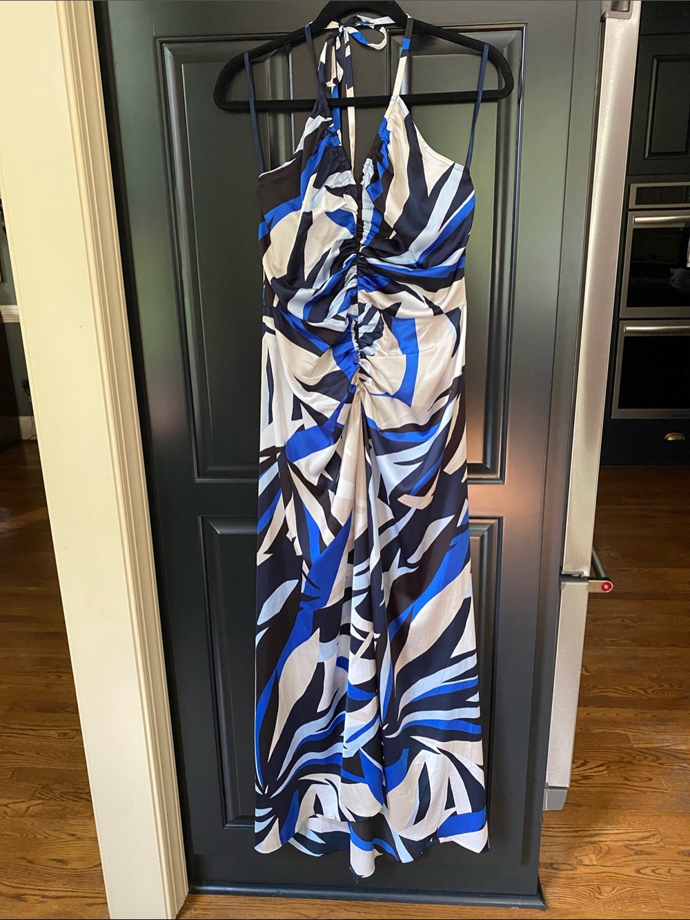 White House Black Market Blue Black White Halter Maxi Dress